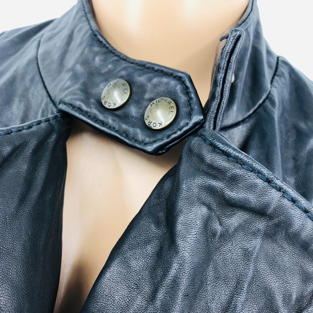 Michael Kors Leather Zip Motor Biker Jacket - Picture 6 of 8